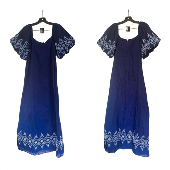 Anna Cate Dress Maggie Maxi Cotton Royal White Embroidery L EUC - Picture 2 of 6